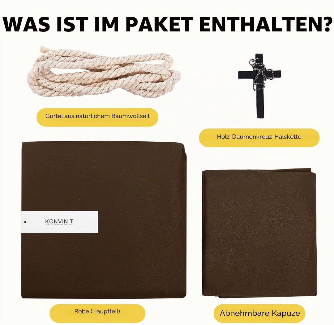 KONVINIT Mönch Robe Kostüm Männer Prister Gewand Kostüm Mittelalterliche Robe mit Kapuze Halloween K