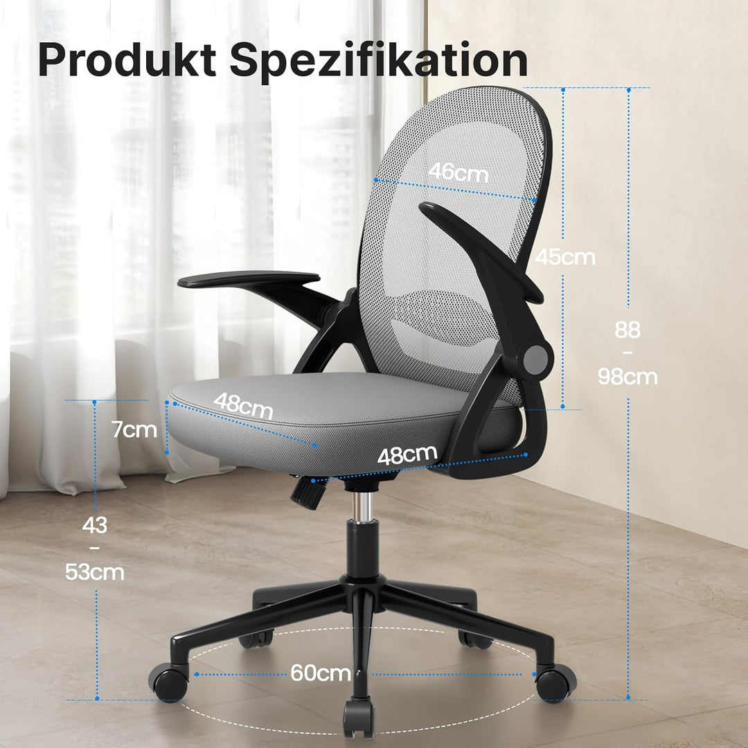 naspaluro Bürostuhl, Ergonomischer Schreibtischstuhl mit Atmungsaktiv Netzbespannung, Hochklappbare