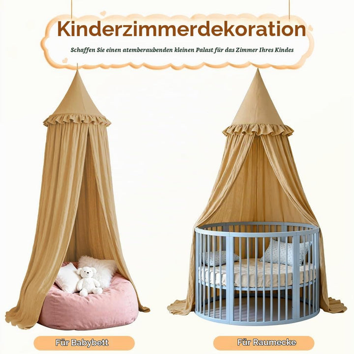 HOTUT Kinderzimmer Baldachin Vintage Nougat,Prinzessin Kinderbetthimmel mit Rüschen,Betthimmel Babyb