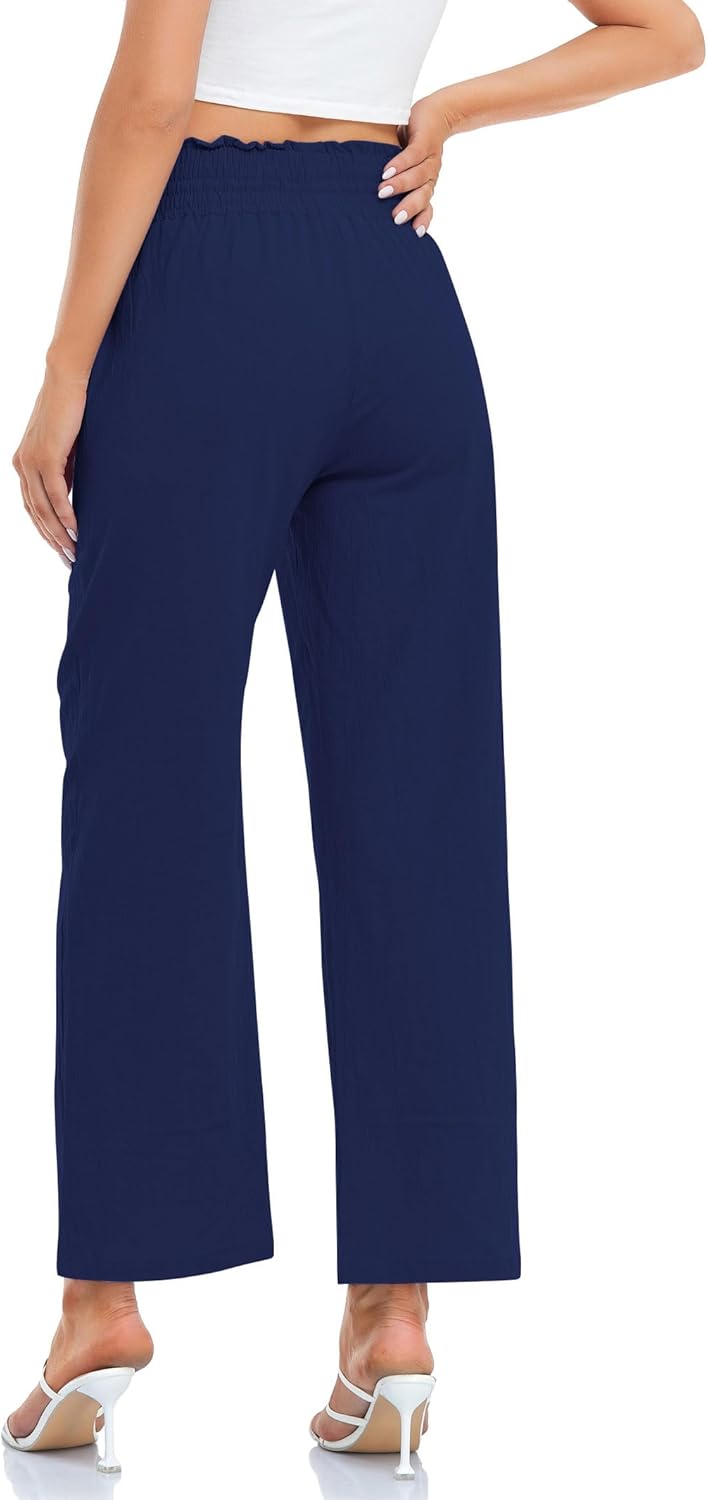 Famulily Leinenhose Damen Sommer Weites Bein High Waist Palazzo Freizeithose Stoffhose Yogahose Mit