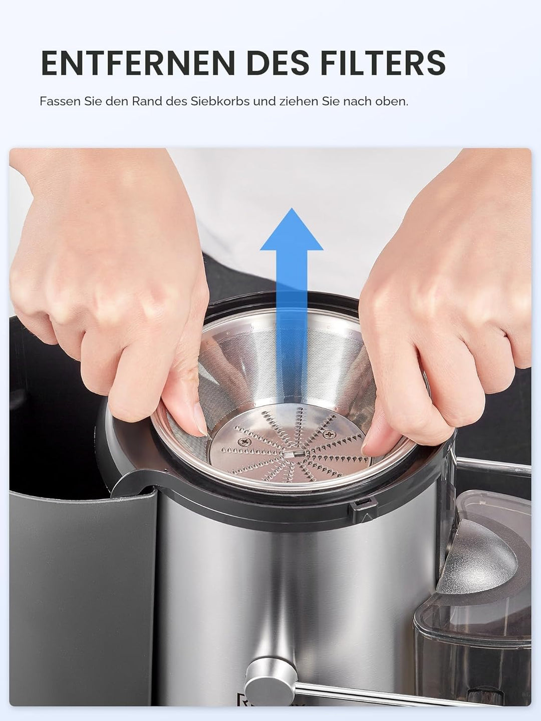 Reemix Entsafter Gemüse und Obst, Max Juicer Machine aus Edelstahl mit 3 Geschwindigkeitsstufen, 65m