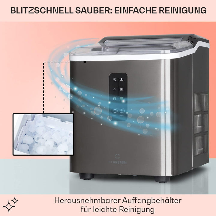 Klarstein Eiswürfelmaschine für Zuhause Camping Gastro, Schnelle Mini Eiswürfelmaschine Klein, Profi