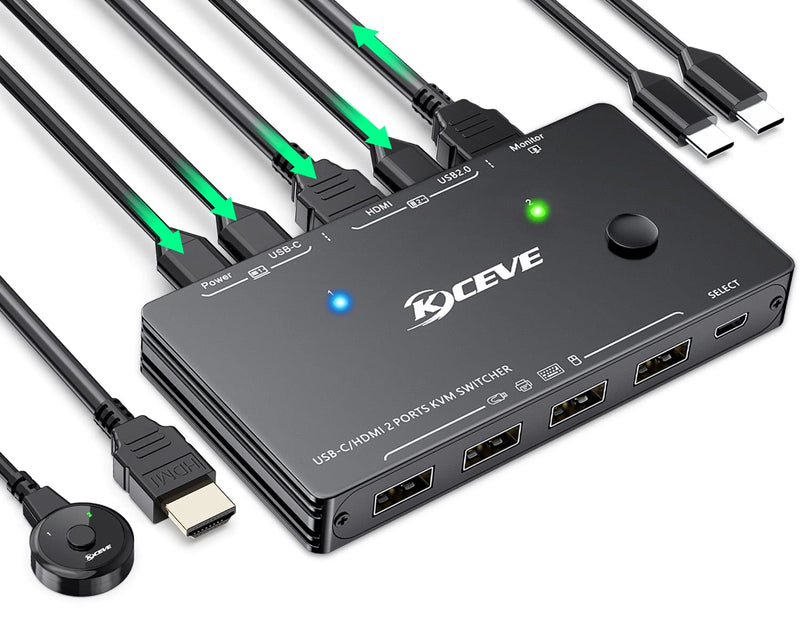 USB-C KVM Switch für 1 Typ-C- und 1 HDMI Computer, KVM Typ-C Umschalter Unterstützt 4K @ 60Hz, die T