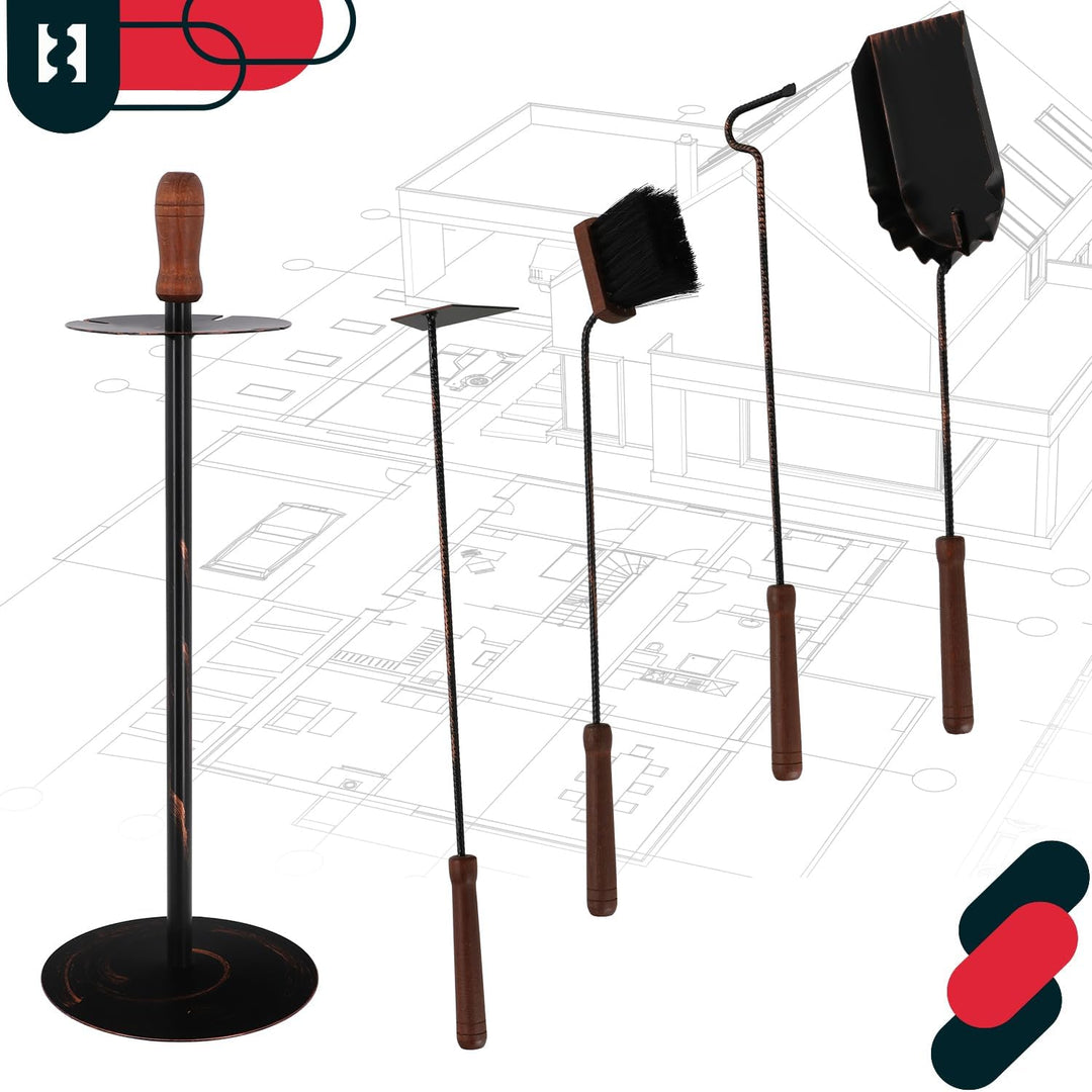 KOTARBAU Kaminbesteck Set Mit Ständer Kamingarnitur Werkzeug Besteck Wand Kaminofen Schwarz Kaminzub
