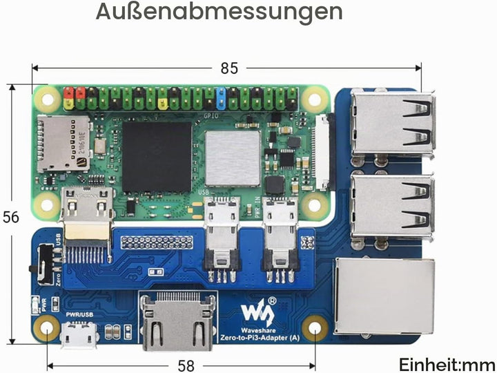 Waveshare Pi Zero auf Raspberry Pi 3 Model B/B+ Adapter, Onboard 4-CH USB Port, 100M Ethernet Port u