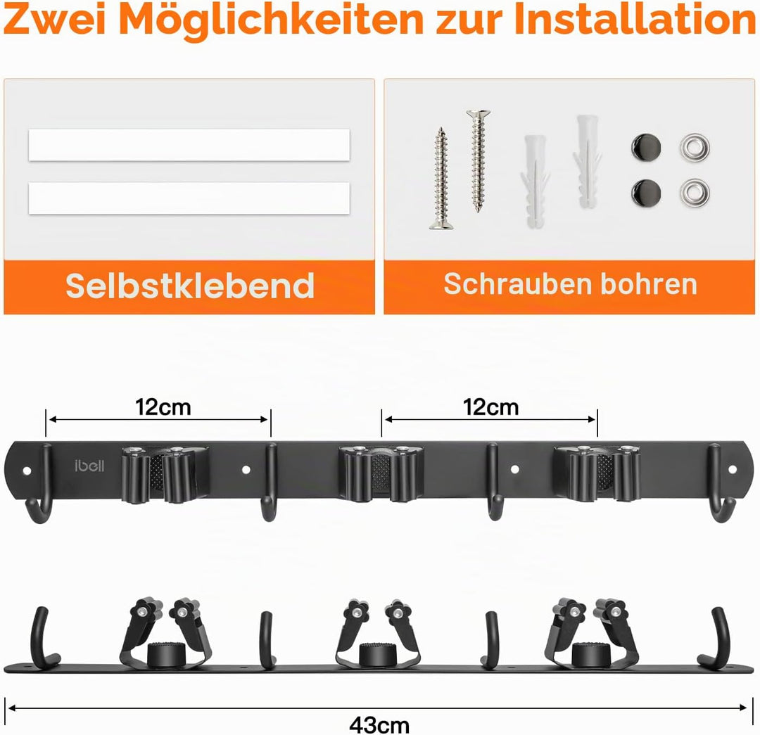 2 Stück Besenhalterung Wand, ibell Gerätehalter Edelstahl Gartengerätehalter Wandhalterung, Mopphalt