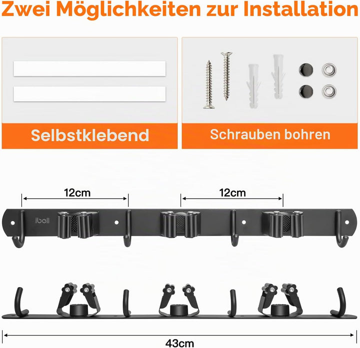 2 Stück Besenhalterung Wand, ibell Gerätehalter Edelstahl Gartengerätehalter Wandhalterung, Mopphalt
