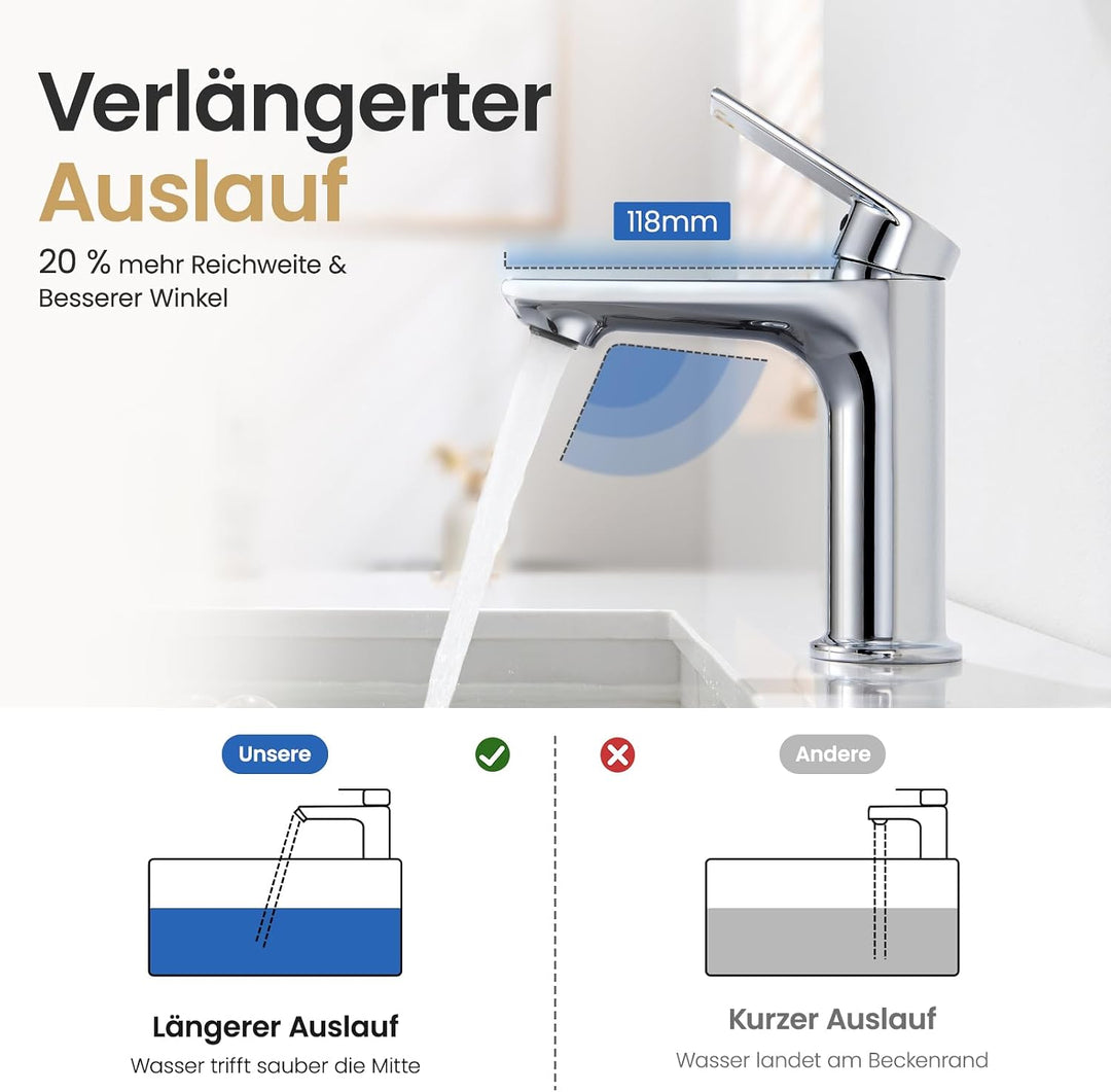 CECIPA Wasserhahn Bad, Bleifreie Waschtischarmatur mit Auslaufhöhe 11cm | Abnehmbarer Strahlregler m