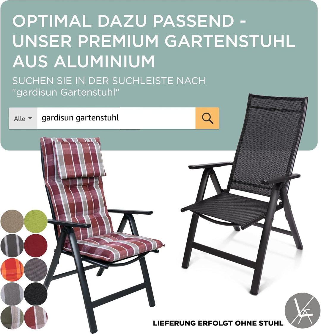 Gartenstuhlauflagen Hochlehner mit Kopfteil I Extra Dicke Sitzauflagen I Made in EU I Polsterauflage