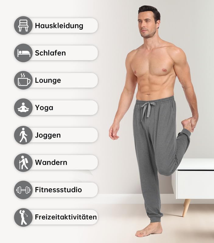 COLORFULLEAF Schlafanzughose Herren Lang Schlafhose mit Bündchen Pyjamahose für Männer Jogginghose 1