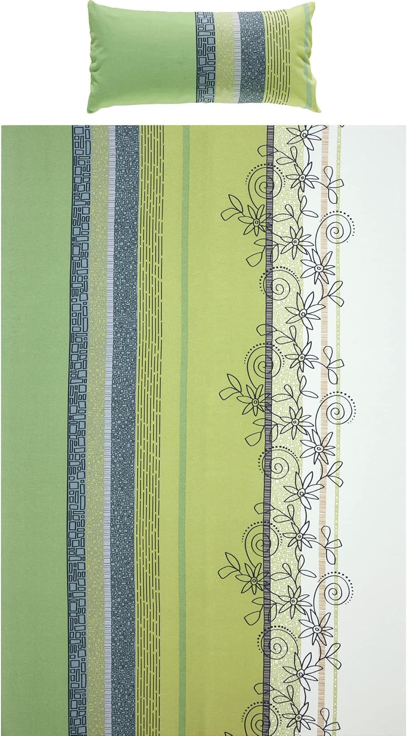 Erwin Müller Bettwäsche, Bettgarnitur Fein-Biber Blumen 4-TLG Sparpaket grün-blau-weiss Grösse 135x2