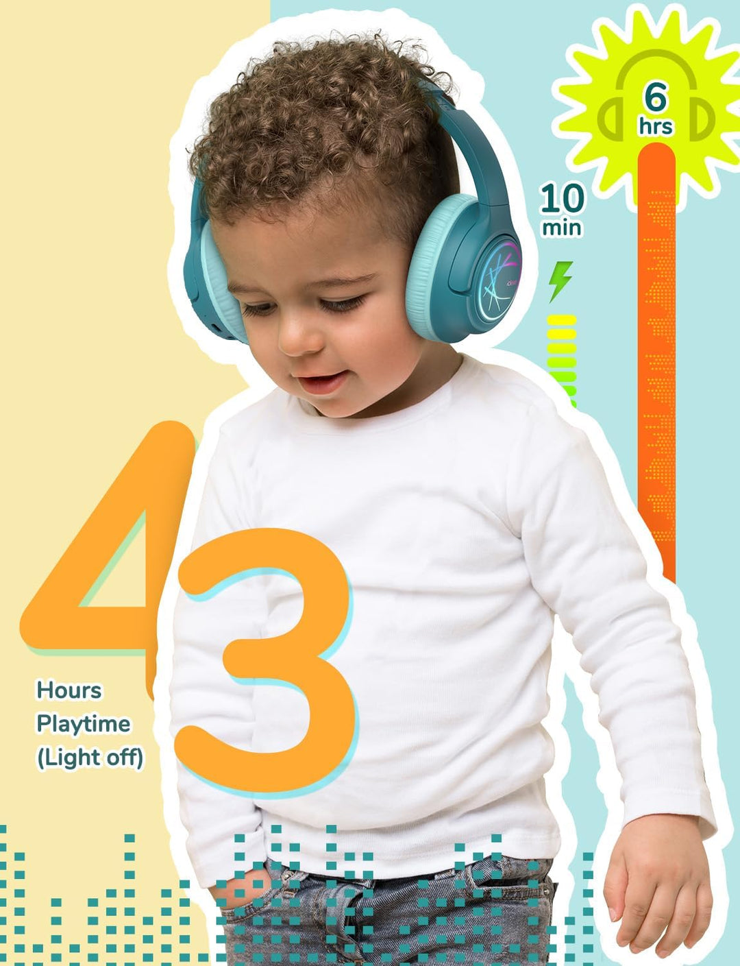 iClever Bluetooth kopfhörer Kinder mit LED-Leuchten, 74/85dBA Lautstärkebegrenzung, 43 Stunden Spiel
