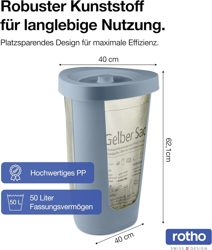 Rotho Fabu Müllsackständer gelber Sack mit Deckel, Kunststoff (PP recycelt), blau, 40 cm 1 x Müllsac