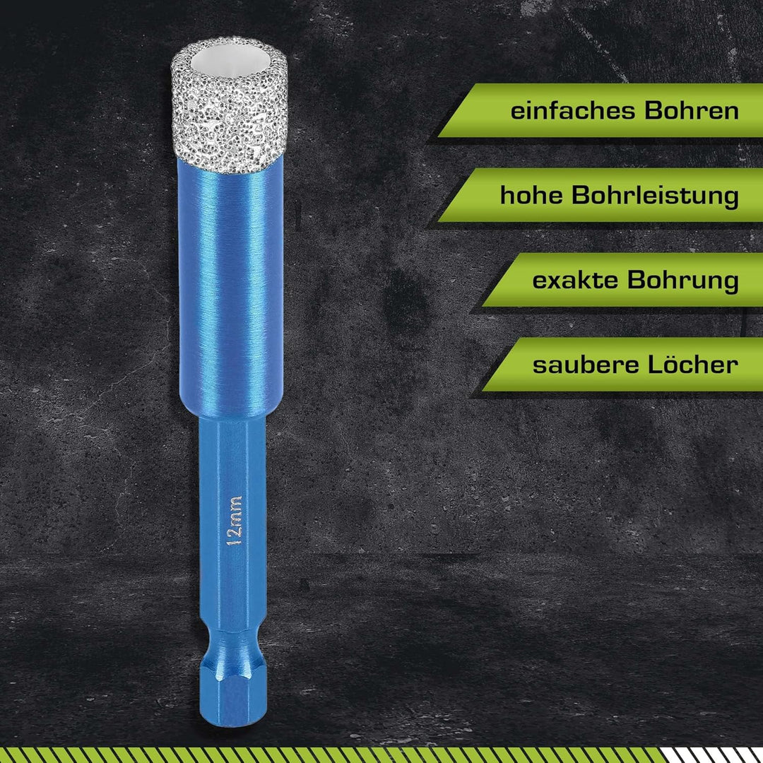 Profi Fliesenbohrer 12mm BIT Adapter - Diamantbohrer für Feinsteinzeug, harte Fliesen uvm. Diamantbo