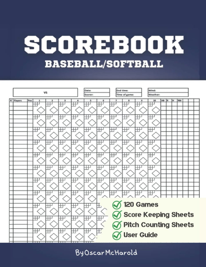 Baseball Scorebook: Softball or Baseball Scorekeeping Notebook With Pitch Counts Perfect Gift For Co