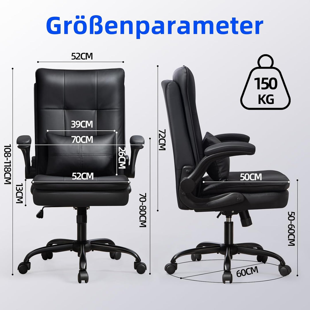 Bürostuhl Ergonomisch [TESTSIEGER] Schreibtischstuhl | Kratzfeste Leder | Hochklappbare Armlehne & H