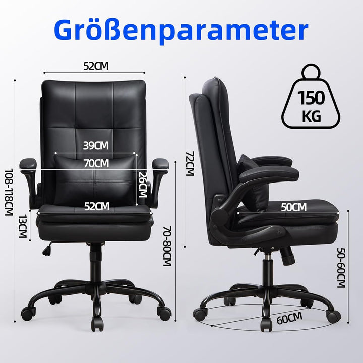 Bürostuhl Ergonomisch [TESTSIEGER] Schreibtischstuhl | Kratzfeste Leder | Hochklappbare Armlehne & H