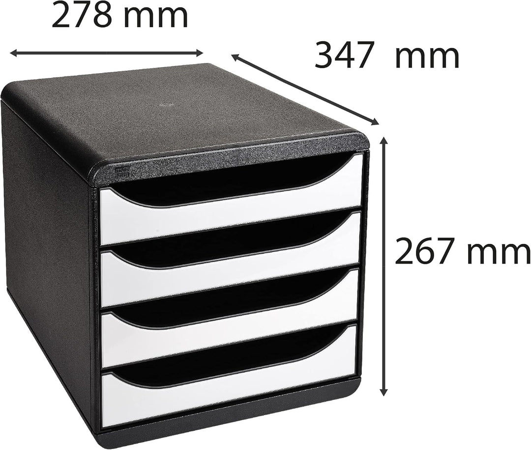 Exacompta 3104213D Premium Ablagebox mit 4 Schubladen für DIN A4+ Dokumente. Belastbare Schubladenbo