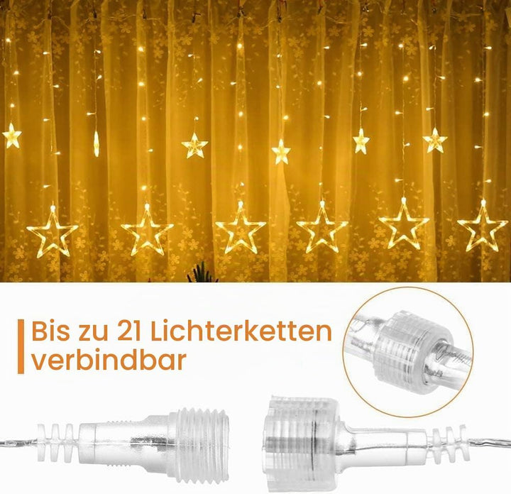 GlobaLink Lichterkette Sterne erweiterbar, 12 Sterne 138 LEDs Lichtervorhang Weihnachtsbeleuchtung I