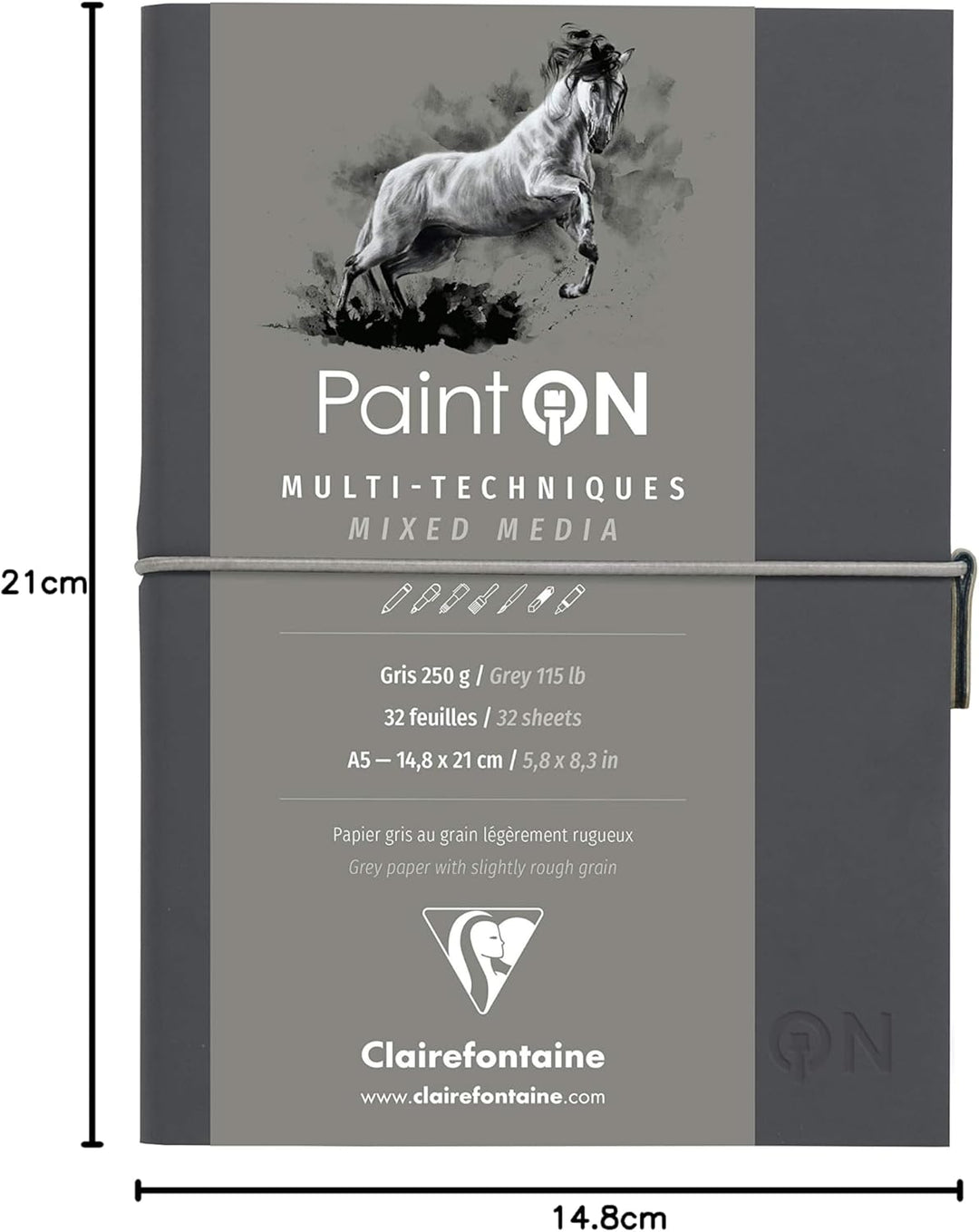 Clairefontaine 975184C Skizzenheft mit Fadenbindung Paint'On (32 Blatt, 250g) 1 Stück grau grau ohne