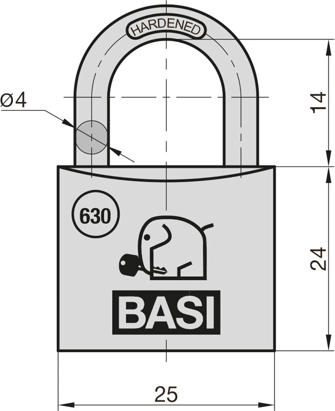 BASI | Vorhangschloss 6er Set | 25 mm | gleichschliessend | massives Aluminium-Gehäuse | gehärteter