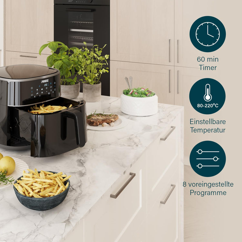 Princess airfryer digital 182244-6 l - 1,5 kg Pommes Frites, Kapazität des Behälters einstellbar, 6