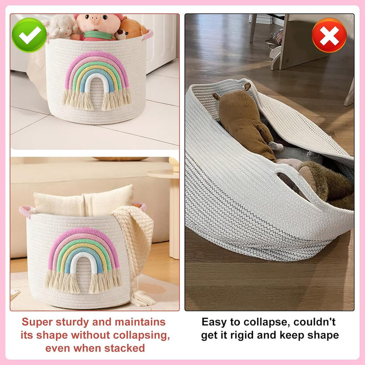 Spielzeug-Aufbewahrungskörbe, gewebtes Baumwollseil, Aufbewahrungskorb mit 3D-Regenbogen-Dekor für K