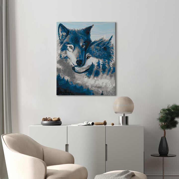 murando - Malen nach Zahlen Wolff Waldtiere Liebe 40x60 cm Malset mit Holzrahmen auf Leinwand für Er