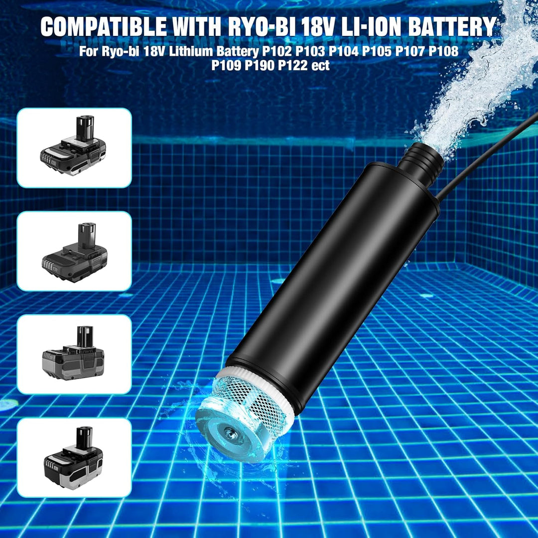 635GPH Tauchpumpe für Ryobi 18V Akku, kabellose Wasserpumpe mit Sedimentfilter, 100W Transferpumpe S
