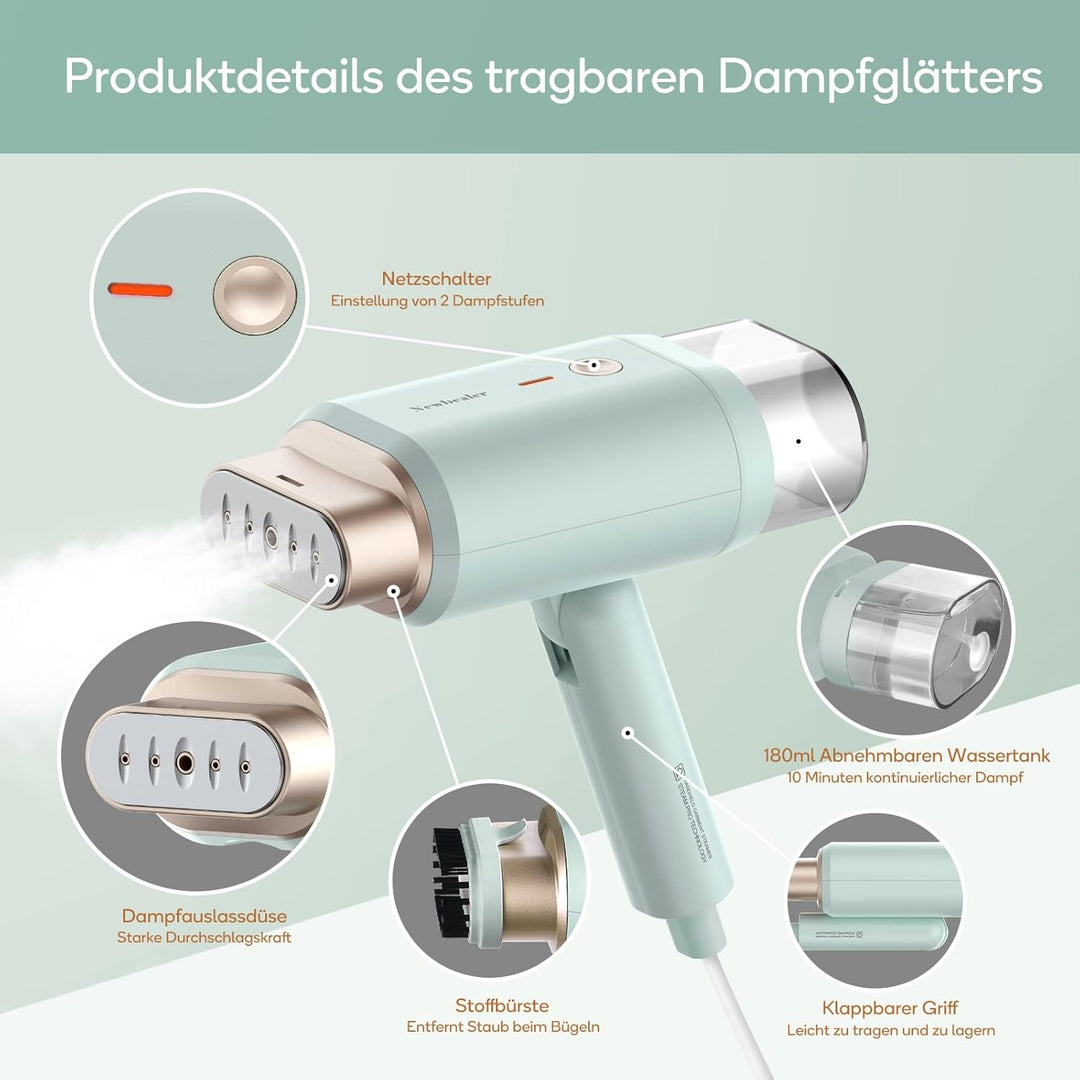 Newbealer Steamer Dampfglätter, 1200W Dampfbügeleisen Reise für Kleidung, 2 Dampfstufen Reisebügelei