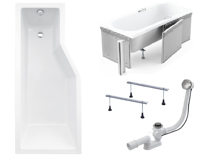 BADLAND Badewanne Original Weiss Acryl Wanne Eckbadewanne INTEGRA 150x75 Links KOMPLETTSET SET mit P