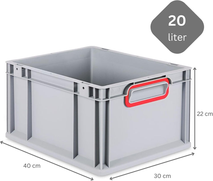 PROREGAL Eurobox NextGen Color | HxBxT 22x30x40cm | 20 Liter | Griffe rot geschlossen | Glatter Bode