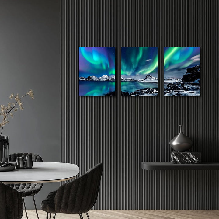 hyidecorart Bilder Nordlichter, Grün Polarlicht Sternenhimmel Bild auf Leinwand, Modern Natur Aurora