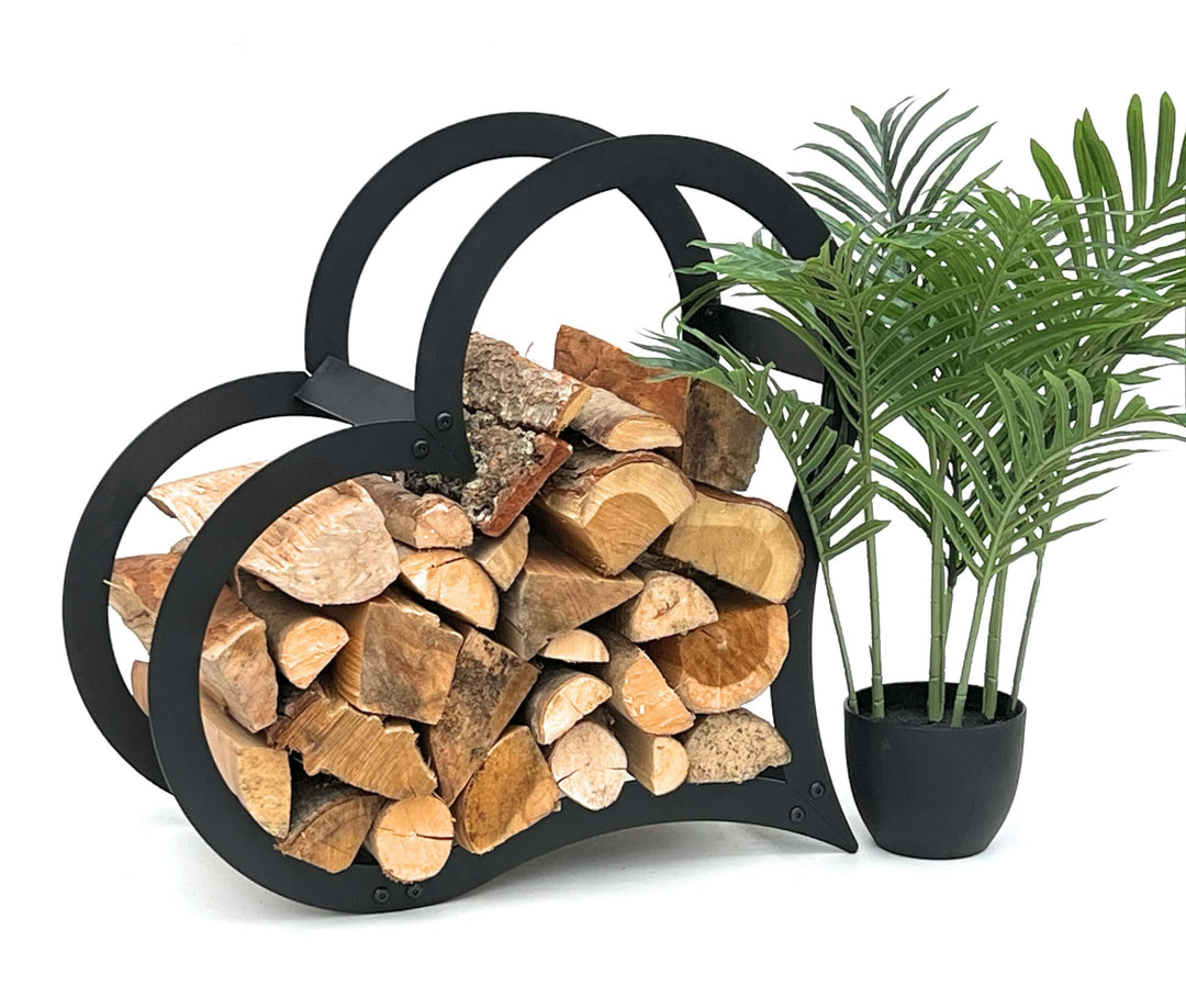 DanDiBo Kaminholzregal Innen Metall Schwarz Stehend Herz 52 cm Kaminholzständer 96469 Kaminholzhalte