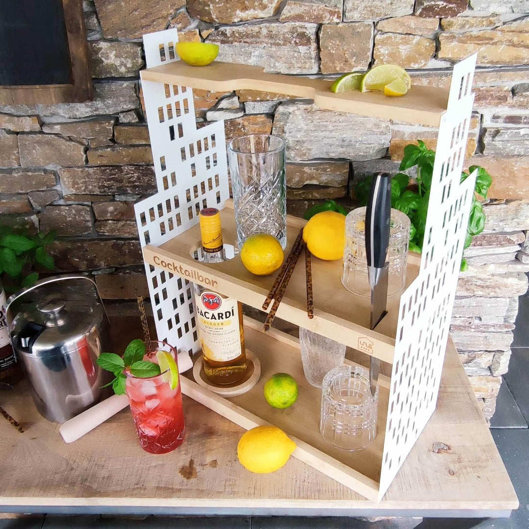 UNUS HOME Etagere Cocktailbar, weiss, 2 Etagen mit Griff, für Cocktails, Früchte und Snacks mit Flas