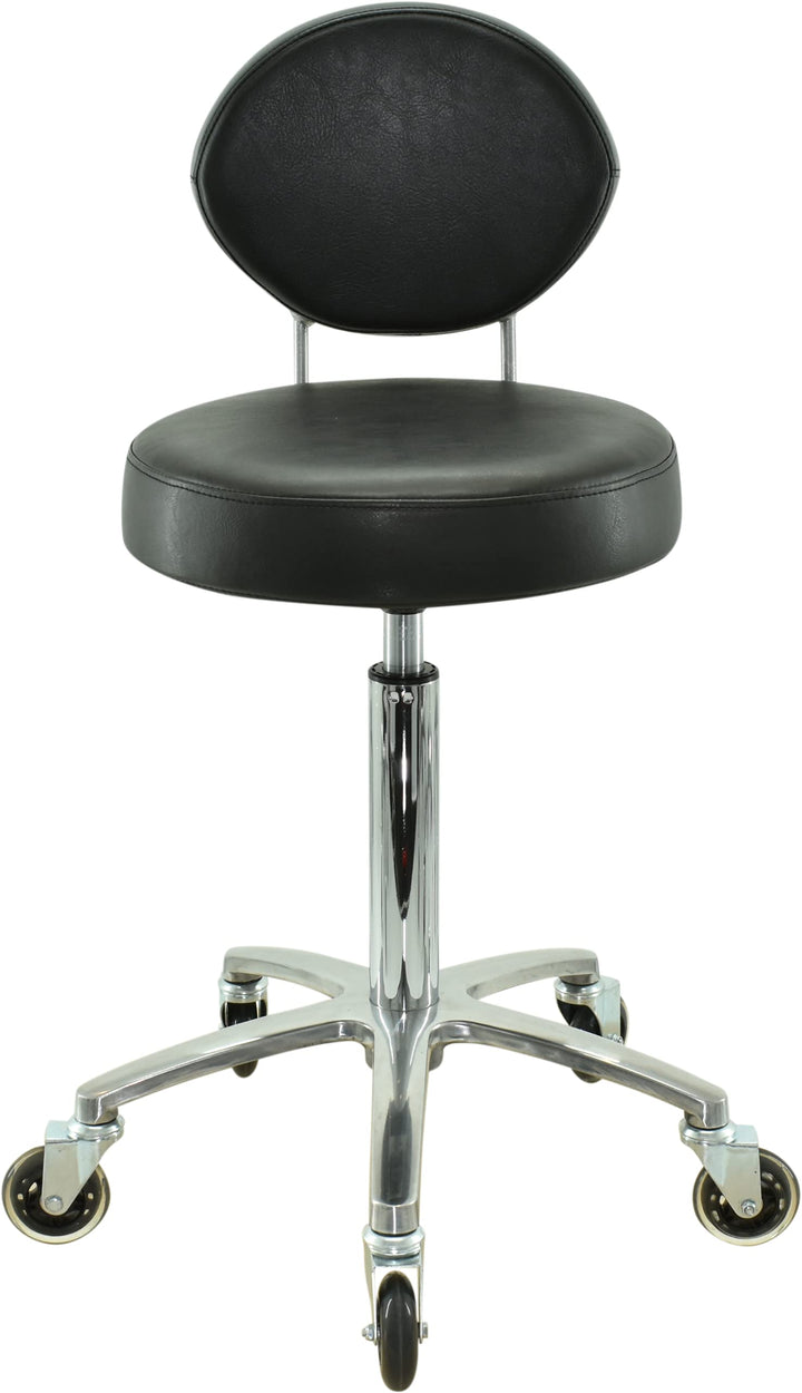 Premium Rollhocker mit ovaler Lehne höhenverstellbar von 55 bis 75 cm - Rundsitz- Drehhocker Arbeits