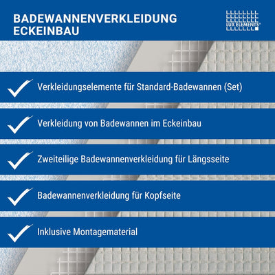 LUX ELEMENTS Badewannenverkleidung Set Eckeinbau Fertig zum Verfliesen I 2x Hartschaumplatten + 8x S
