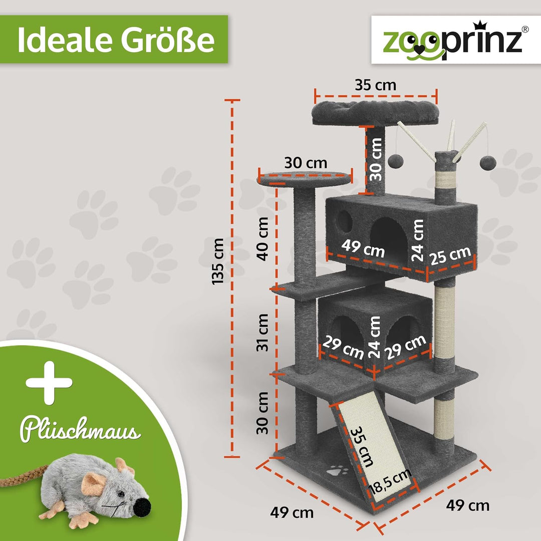 zooprinz Premium Kratzbaum – Grosser XXL Kletterturm für kleine & grosse Katzen - Breiter Kratzbaum