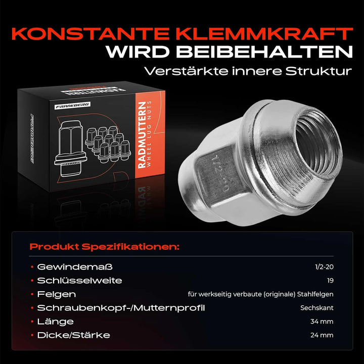 Frankberg 20x Radmutter Kompatibel mit Commander XH XK 3.7L-5.7L 2005-2010 Nitro 2.8L-4.0L 2006-2012