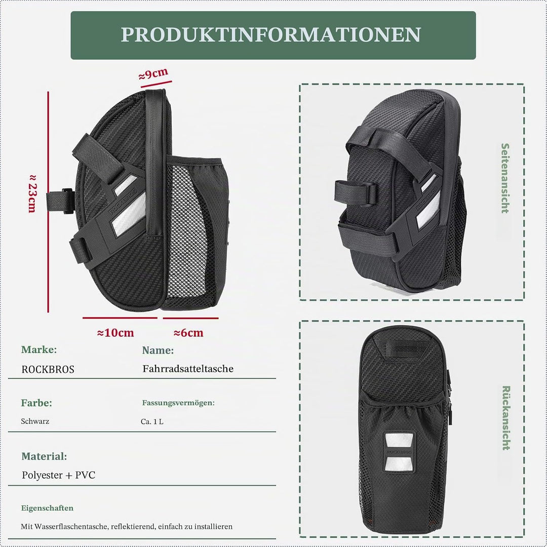 ROCKBROS Fahrrad Satteltasche Fahrradsitztasche mit Flaschenhalter für MTB Rennrad Wasserdicht Kratz