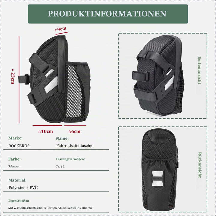ROCKBROS Fahrrad Satteltasche Fahrradsitztasche mit Flaschenhalter für MTB Rennrad Wasserdicht Kratz