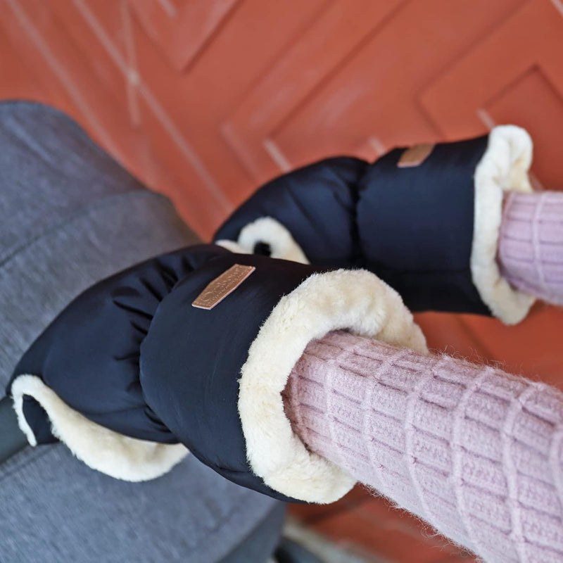 Orzbow Handwärmer Kinderwagen,Wasserdicht Künstliche Lammfell Handschuhe Kinderwagen mit Tasche,Wind