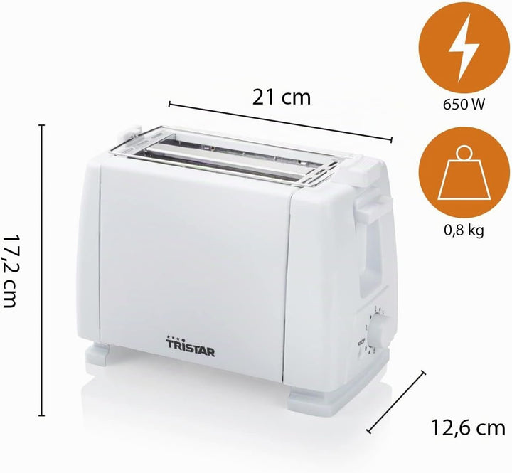 Tristar BR-1009 Toaster, 650 Watt, für 2 Toast-Scheiben 2 kurze Schlitze, 6 Bräunungsstufen und Aufw