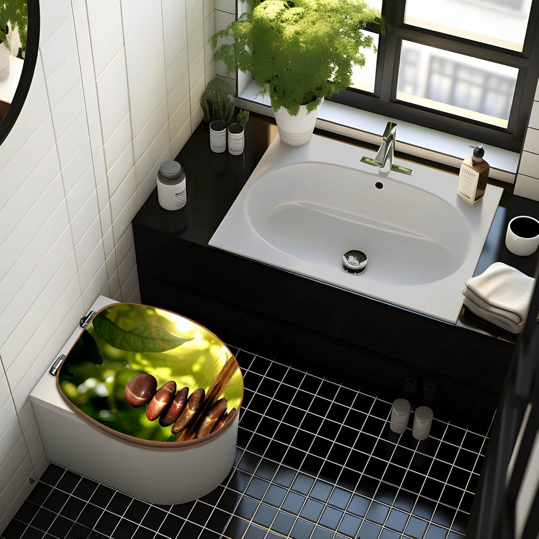 banjado® Design WC Sitz Bambus Absenkautomatik mit Motiv Feng Shui/Toilettendeckel mit Absenkautomat