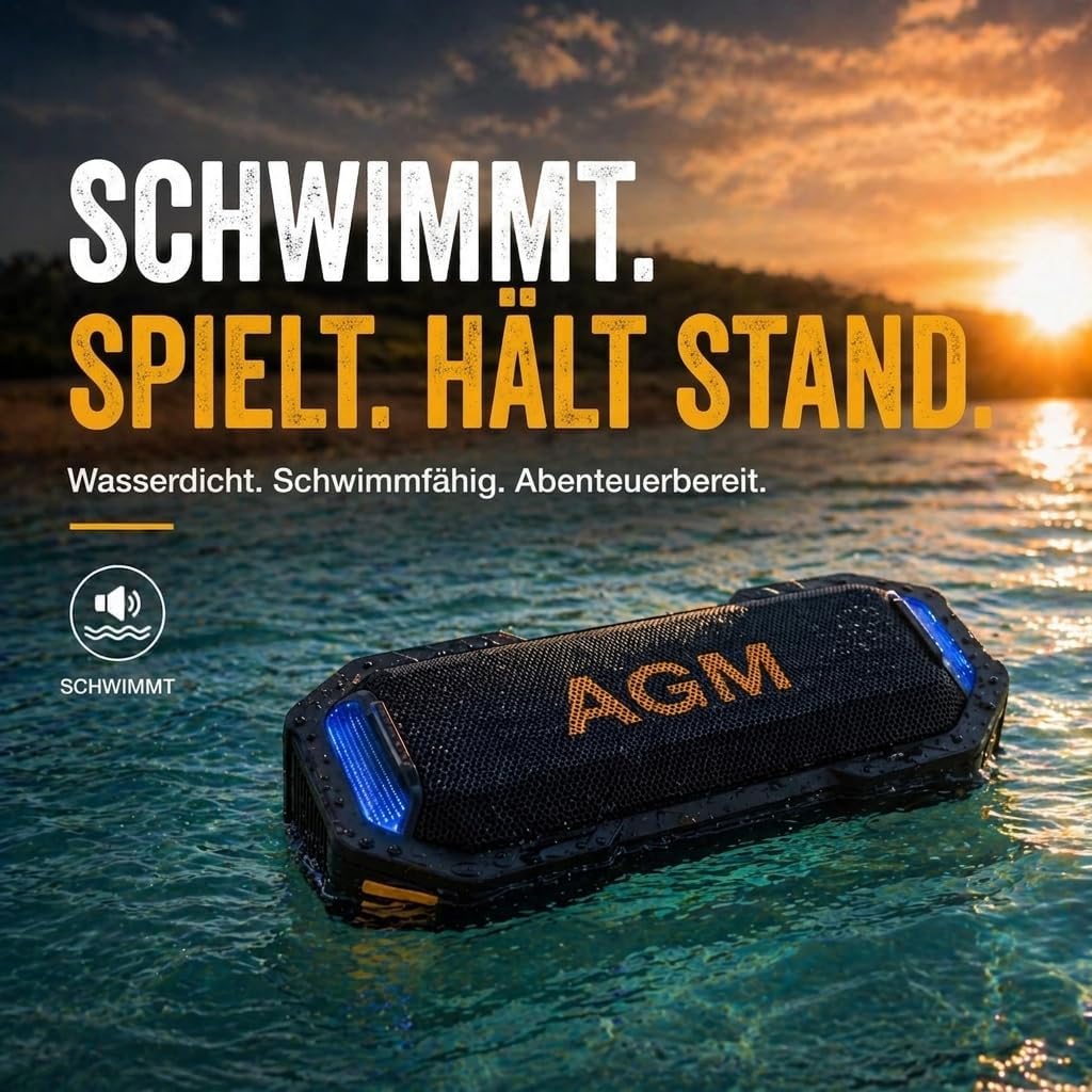 AGM MagROCK Magnetischer Bluetooth Lautsprecher Klein,Lautsprecher,RGB-LEDs,1800mAh,IPX7 wasserdicht