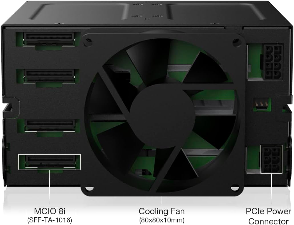ICY DOCK 8-Bay Wechselrahmen für 8X PCIe 5.0 U.2 / U.3 NVMe SSD (bis 15mm) zu 4X MCIO 8i-Anschluss (