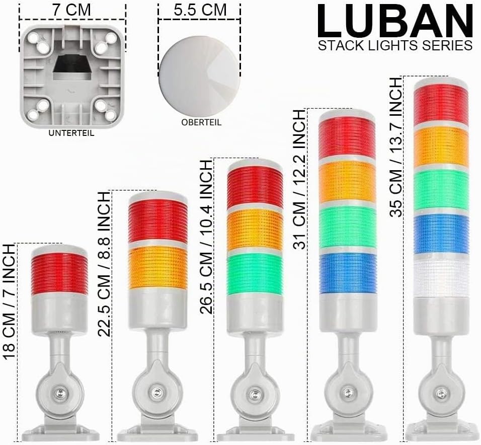 LUBAN Industrielle Warnleuchte, CNC-Maschinenwarnleuchte mit Summer &amp; drehbarem Sockel, 1-stufige Si