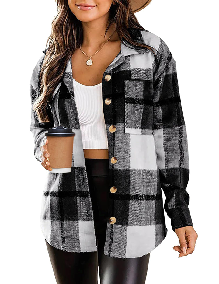 Zeagoo Damen Flanellhemd Karierte Hemdbluse Langarm Knopfleiste Flanell Bluse mit Tasche Lässige Kar