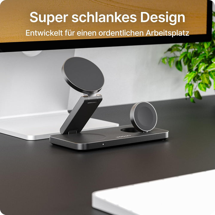 Voomy 3-in-1 Induktive Ladestation Kompatibel mit Magsafe Ladegerät, iPhone, AirPods & Apple Watch,