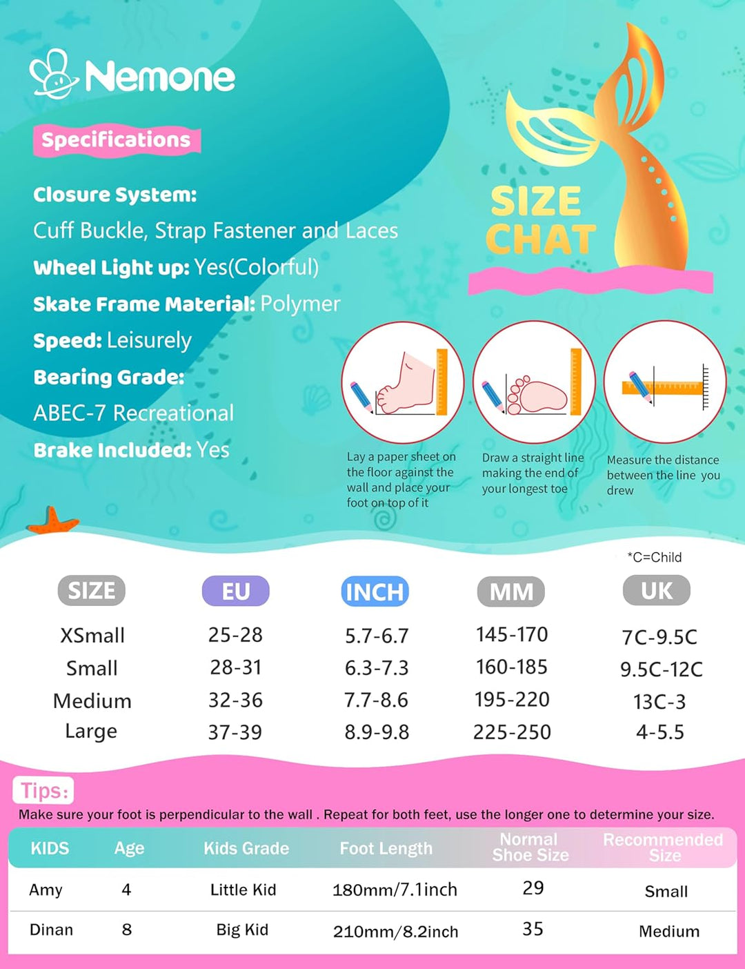 NEMONE Rollschuhe für Mädchen Kinder 4 Grössen Verstellbar Blau Violett Rollschuhe für Kinder Drinne